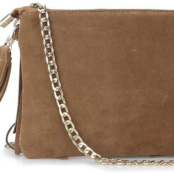 Fringe Cross Body Bag Faux Leather Suede Small Shoulder Wristlet - Picture 4 of 7